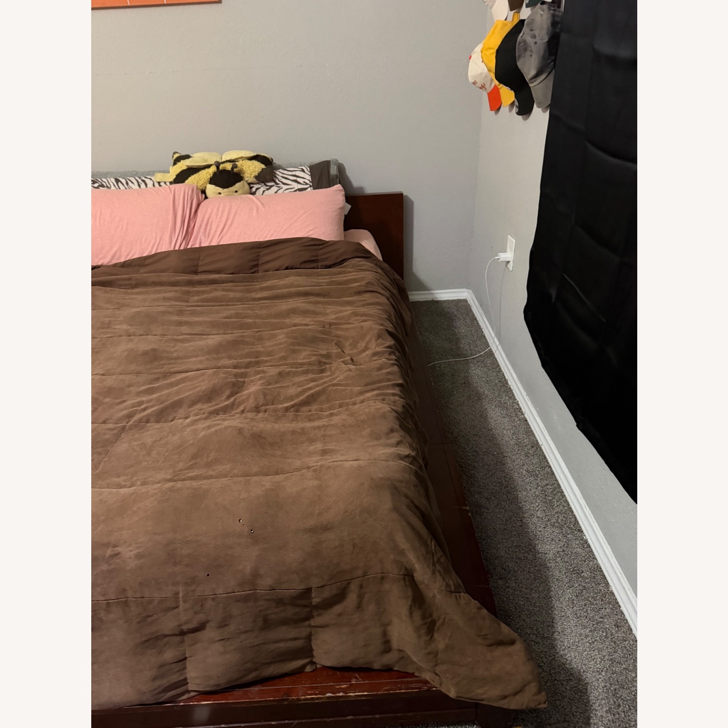 Dark Brown Wood Queen Bed - image-3