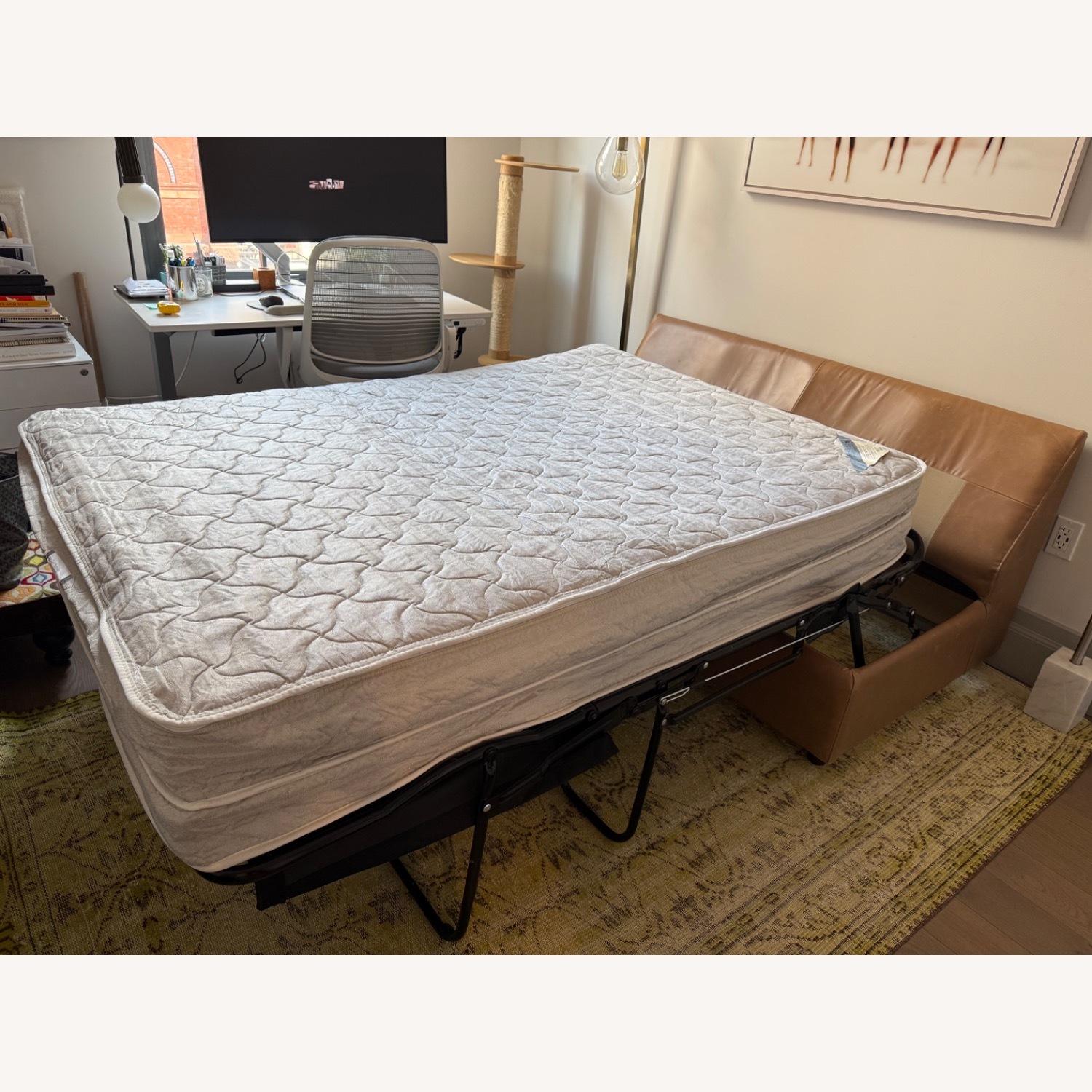 Crate & Barrel Axis Light Brown Leather Sleeper Sofa - image-5