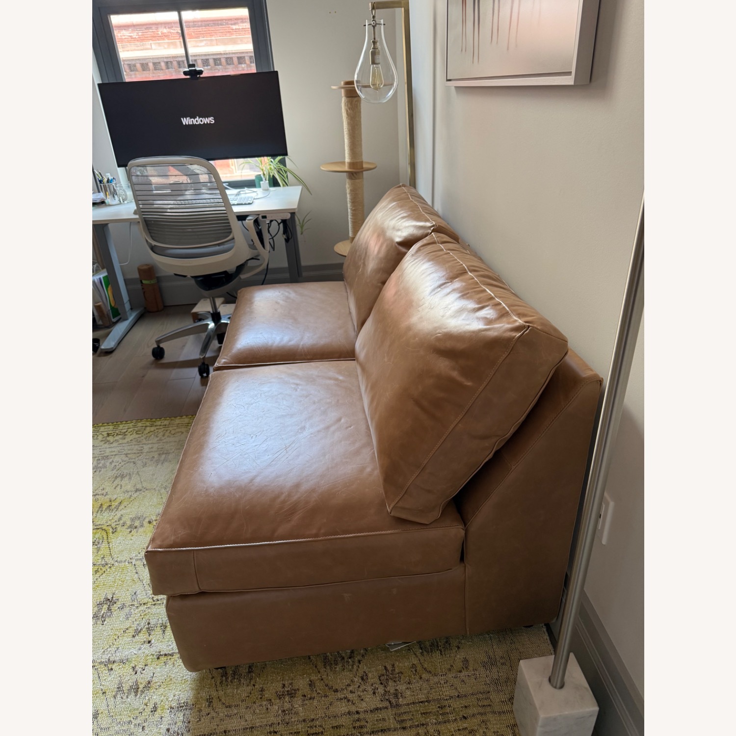 Crate & Barrel Axis Light Brown Leather Sleeper Sofa - image-3