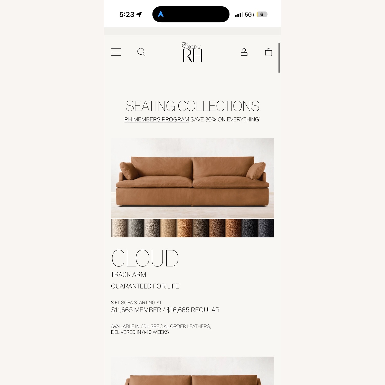 Restoration Hardware Cloud Dark Brown 3+ Seater Sofa - image-3