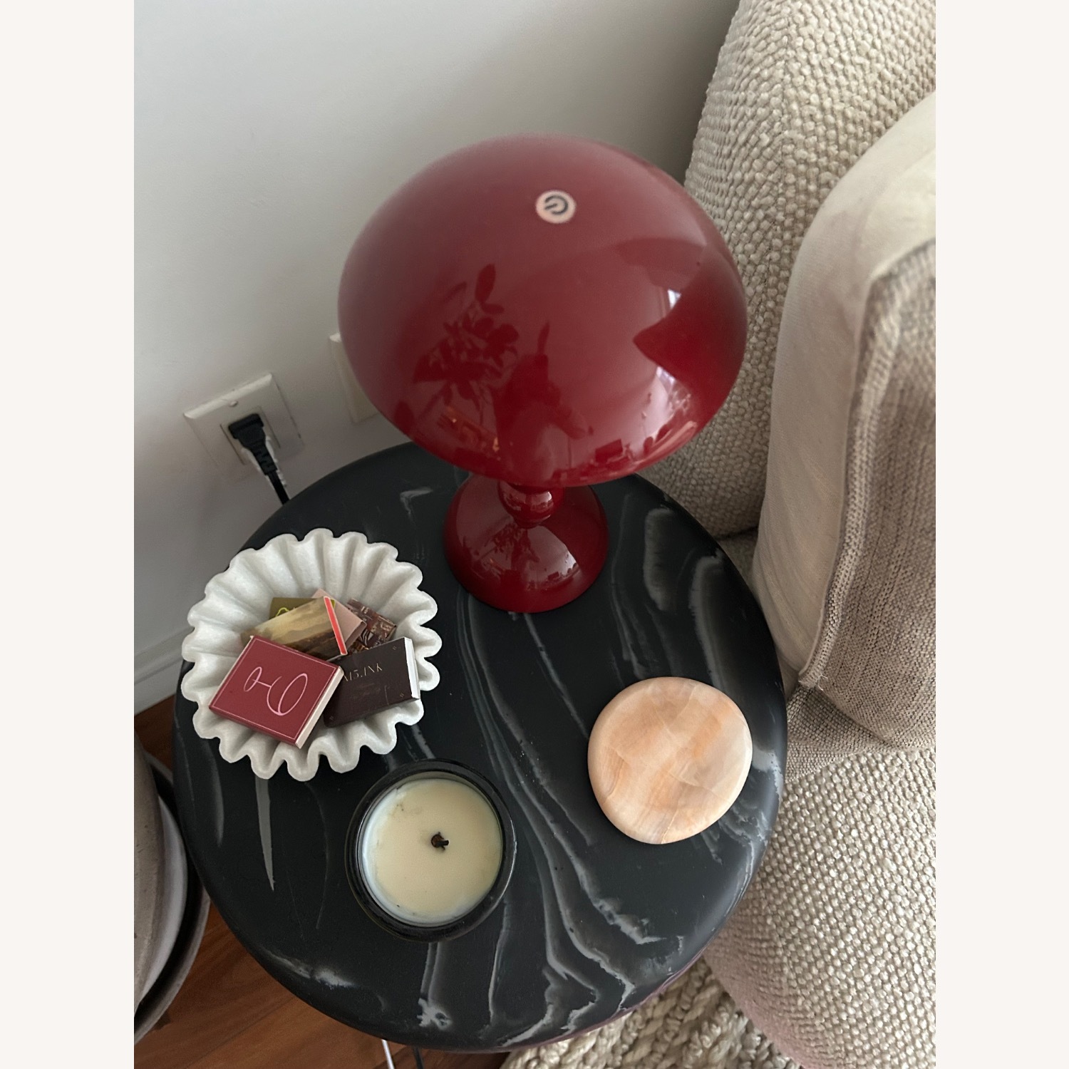 CB2 Espira Round Black Marbled Resin Side Table - image-6