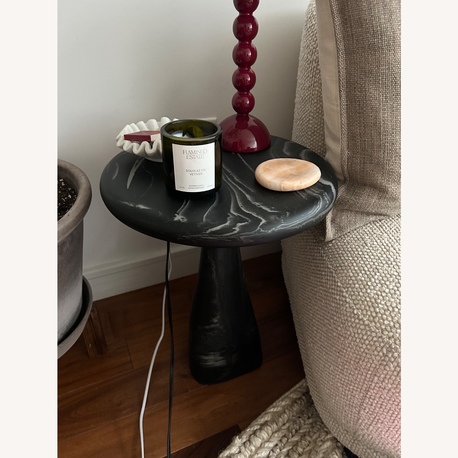CB2 Espira Round Black Marbled Resin Side Table - image-5