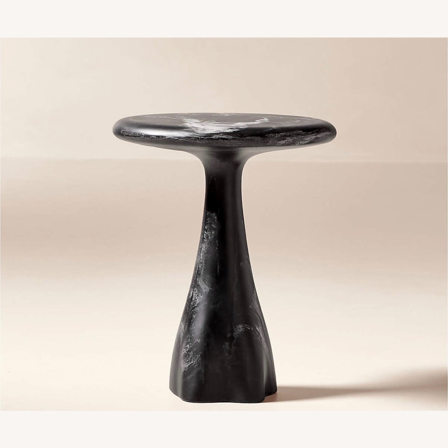 CB2 Espira Round Black Marbled Resin Side Table - image-2