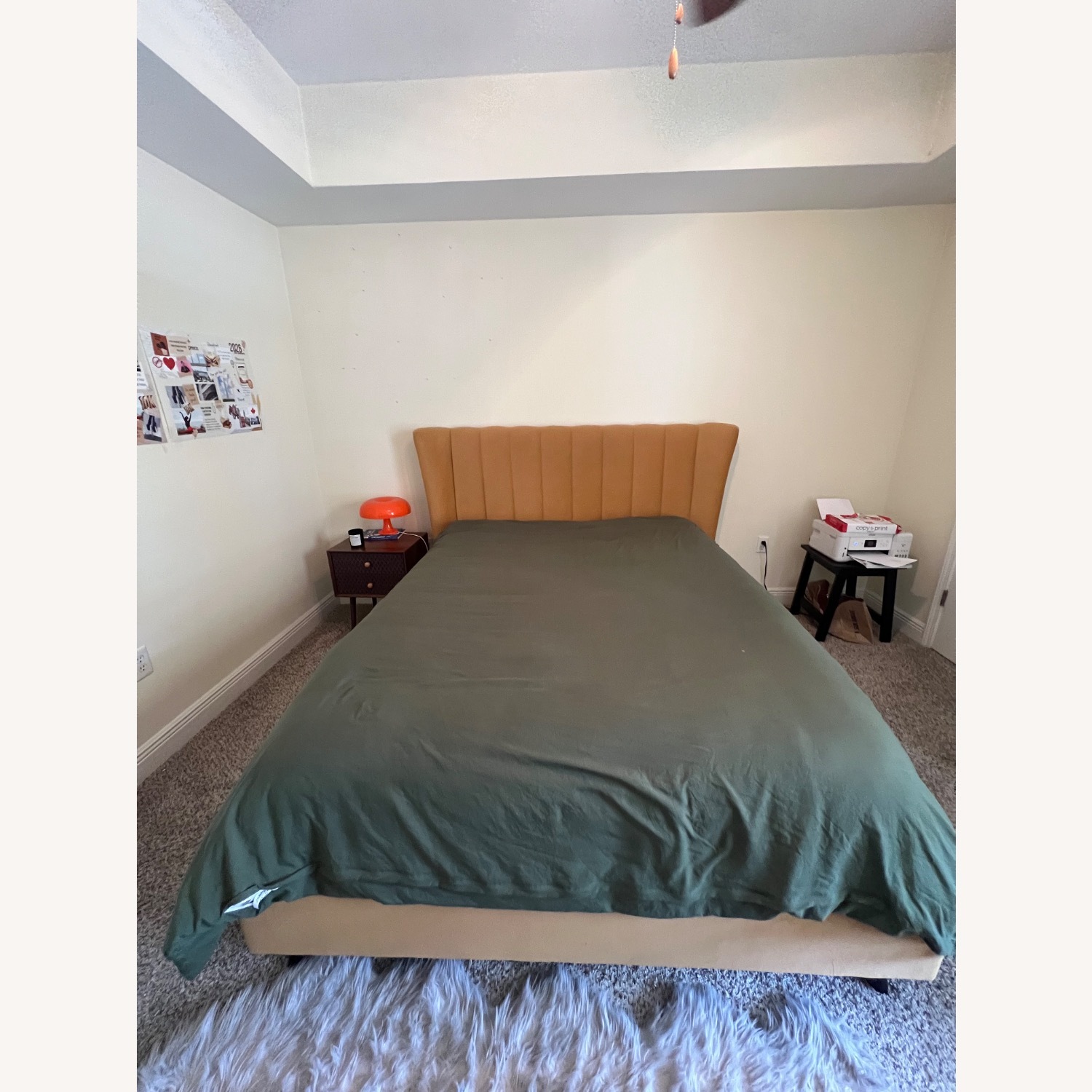 Yellow Velvet Queen Bed  - image-2