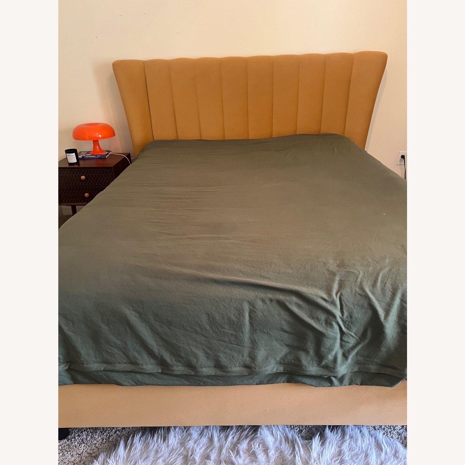 Yellow Velvet Queen Bed  - image-1