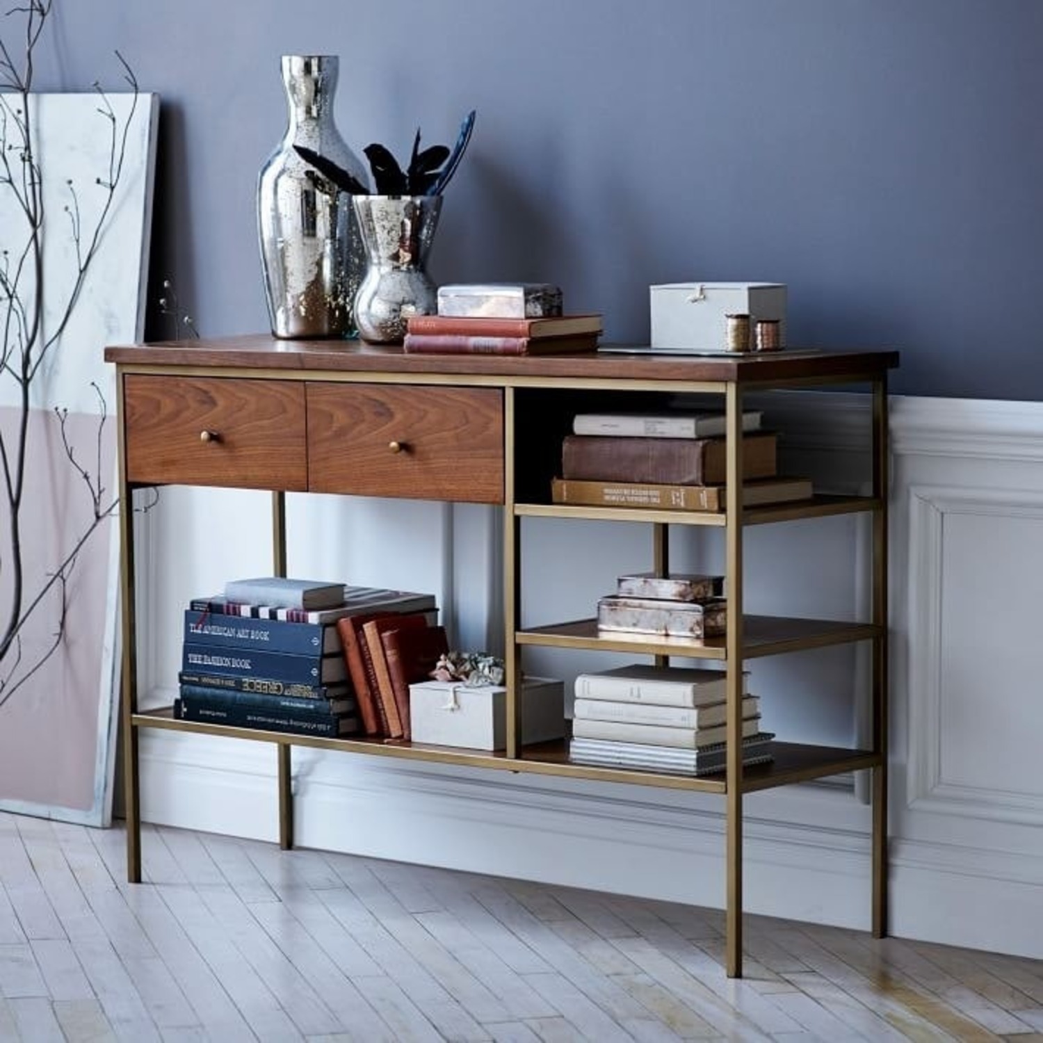 West Elm Nook Mid-Century Walnut & Brass Console - image-3
