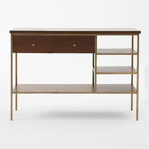 Used West Elm Nook Mid-Century Walnut & Brass Console for sale on AptDeco