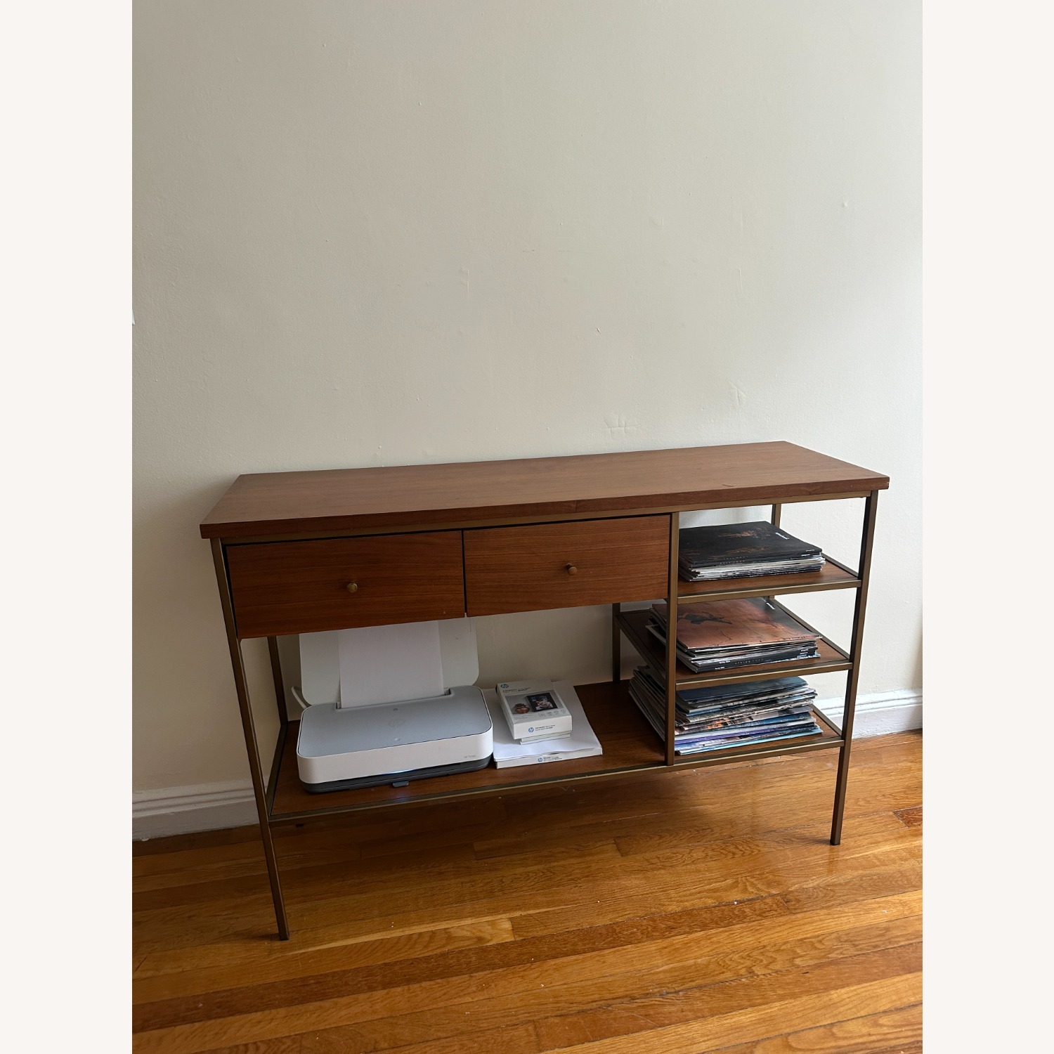 West Elm Nook Mid-Century Walnut & Brass Console - image-4