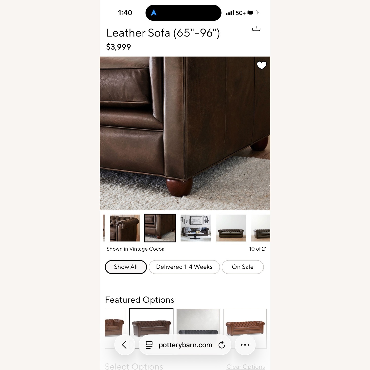 Pottery Barn Dark Brown Leather 3+ Seater Sofa - image-3