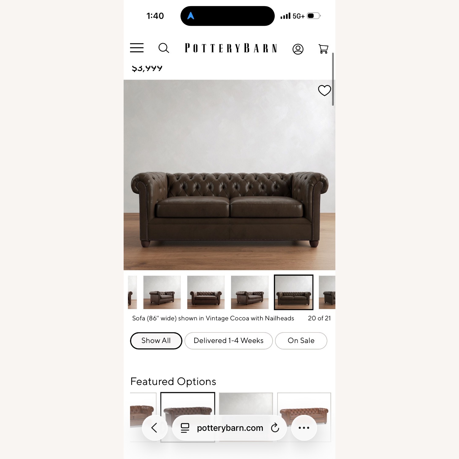 Pottery Barn Dark Brown Leather 3+ Seater Sofa - image-4