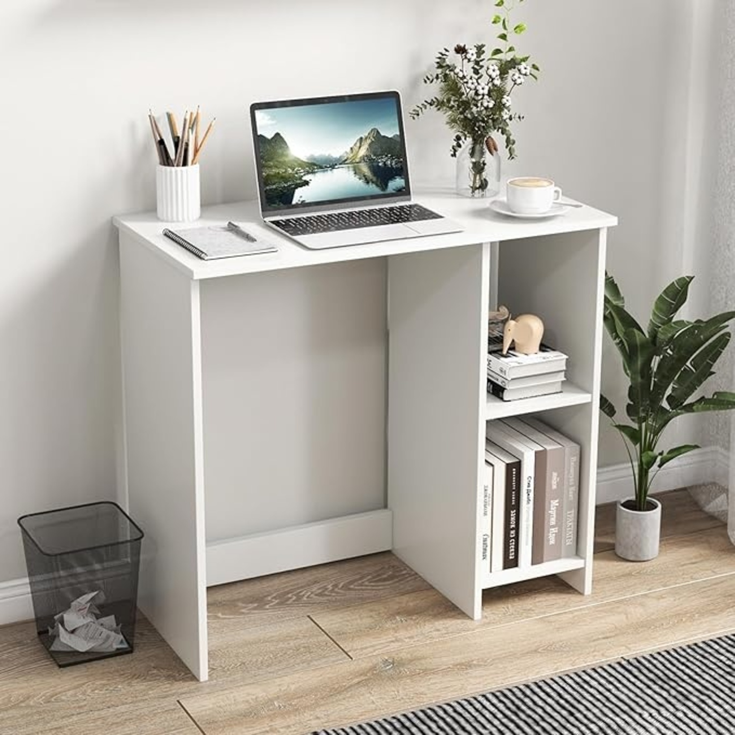 Tangkula White Desk with Shelves - image-5