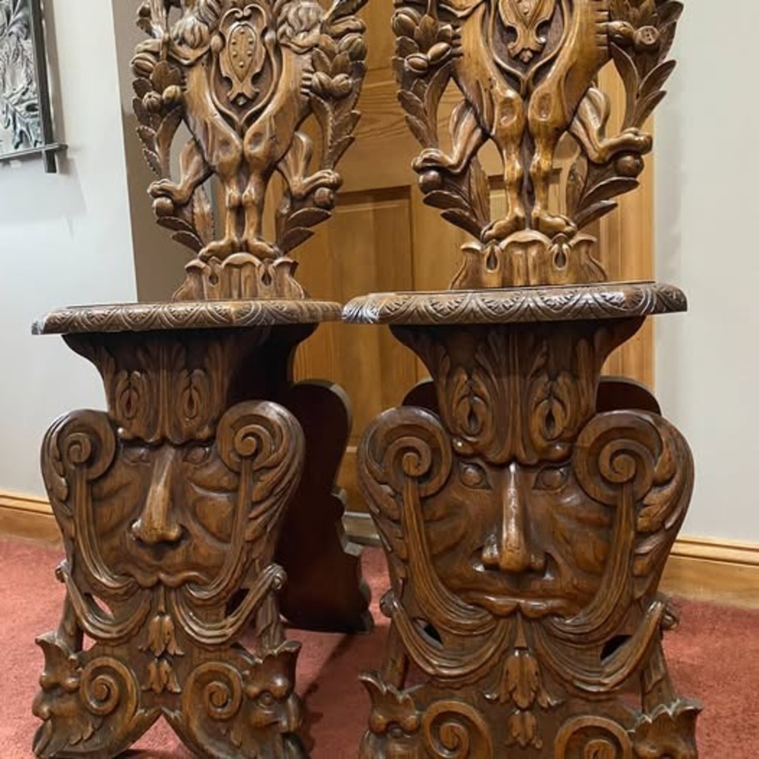 Antique Italian Renaissance Carved Sgabello Chairs - image-6
