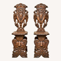 Antique Italian Renaissance Carved Sgabello Chairs