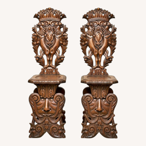 Used Antique Italian Renaissance Carved Sgabello Chairs for sale on AptDeco