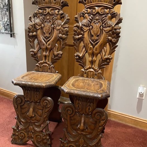 Used Antique Italian Renaissance Carved Sgabello Chairs for sale on AptDeco