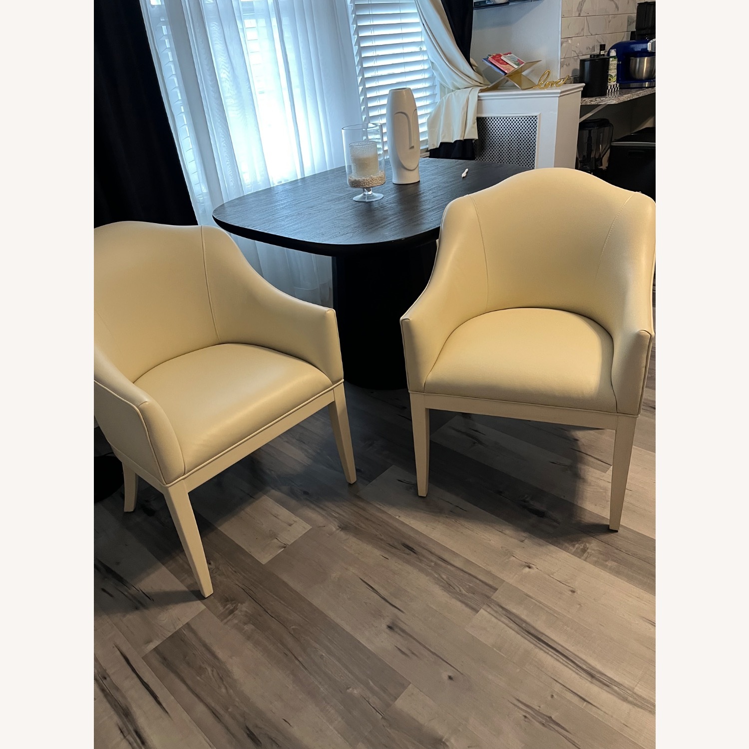 Two Cream Leather Dining Chairs - image-3