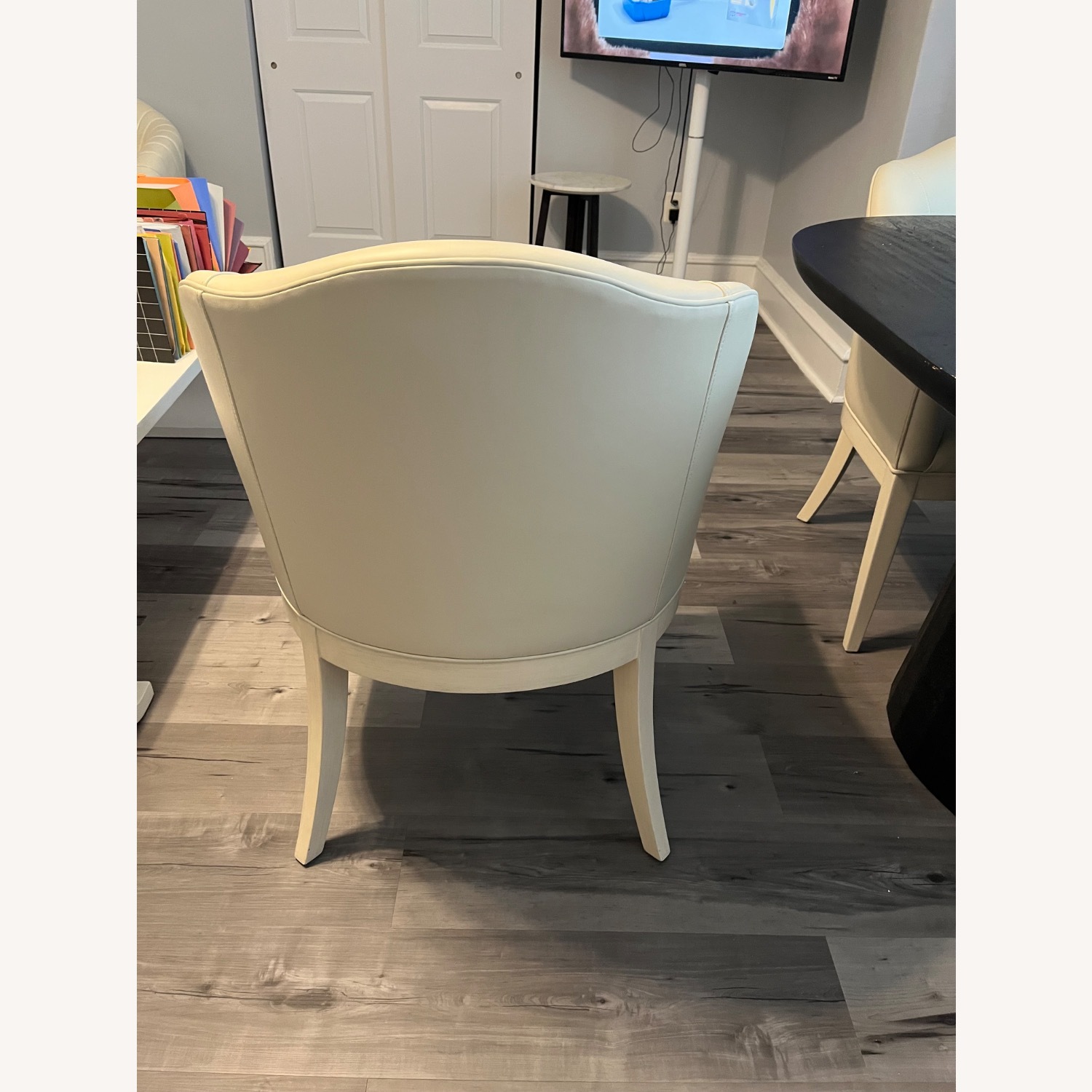 Two Cream Leather Dining Chairs - image-4