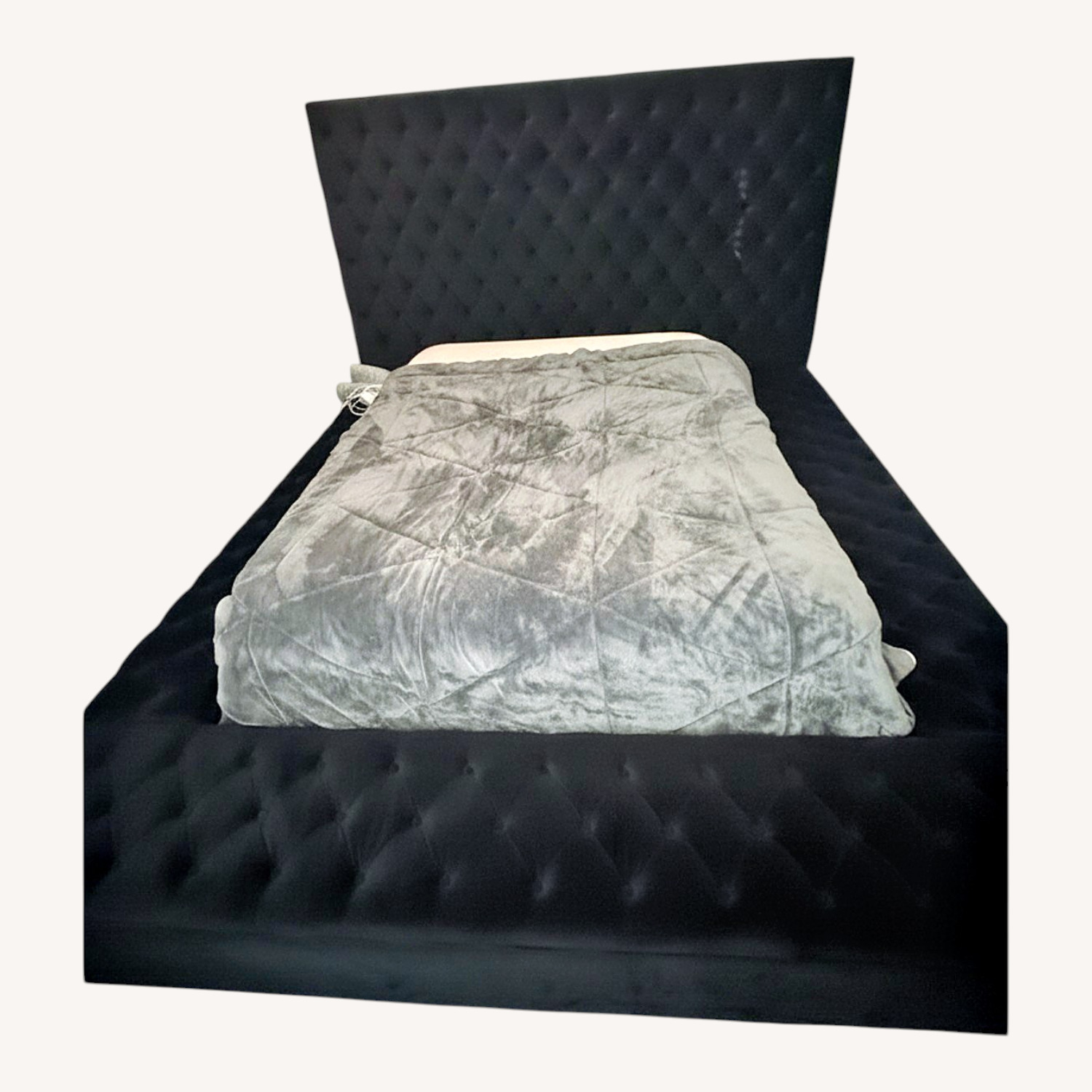 Black Velvet Queen Bed - image-0