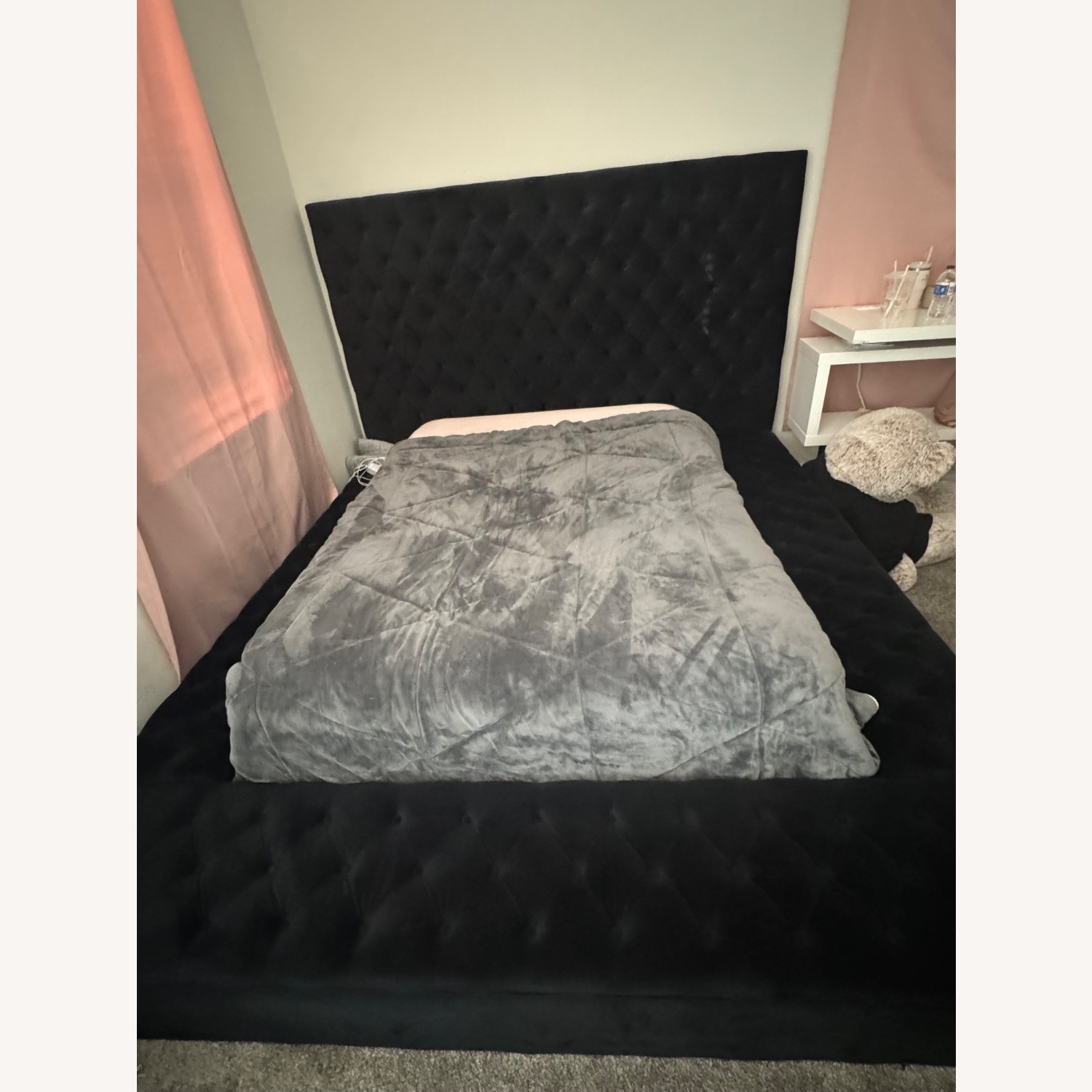 Black Velvet Queen Bed - image-1