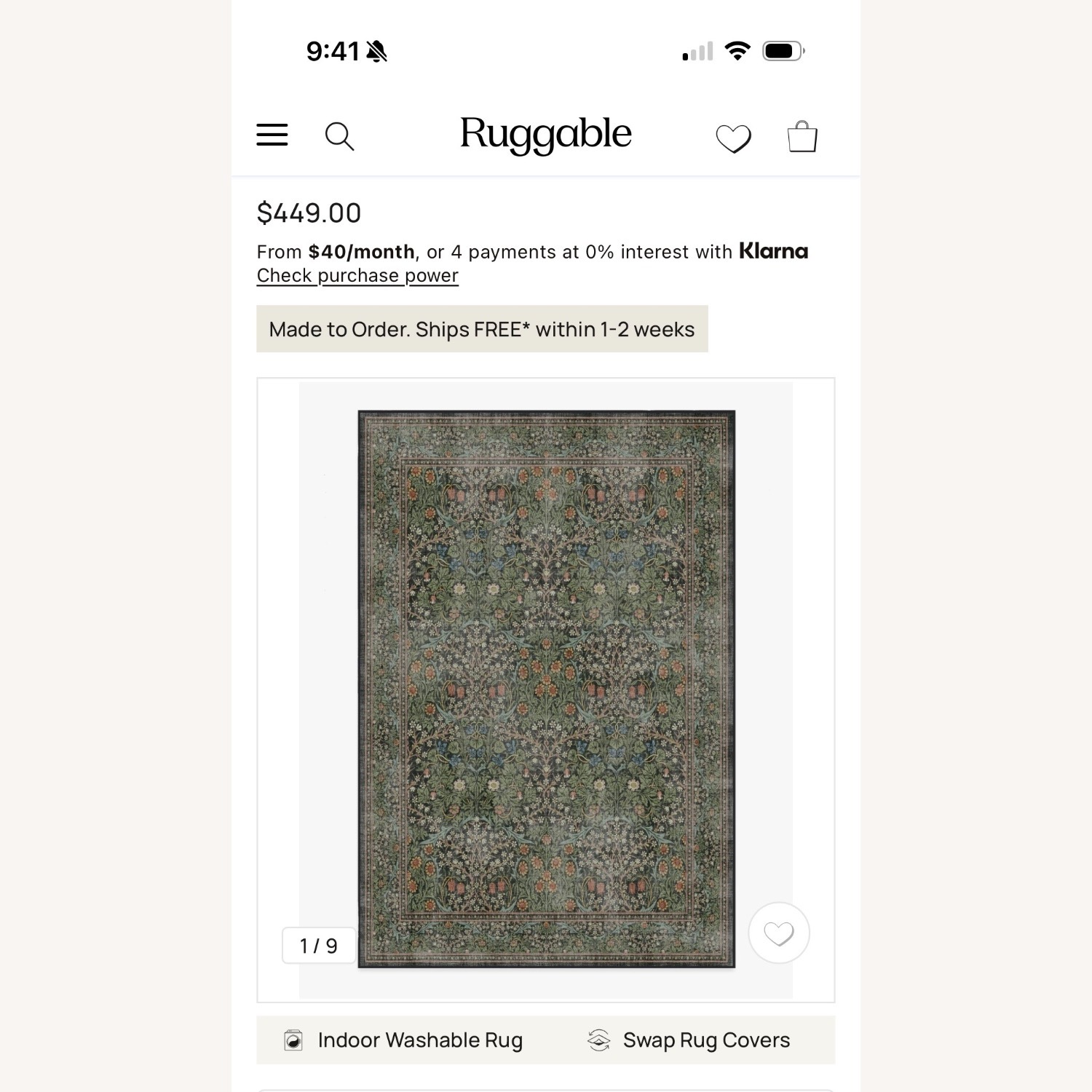 Ruggable Morris & Co Green Area Rug 6' x 9' - image-3
