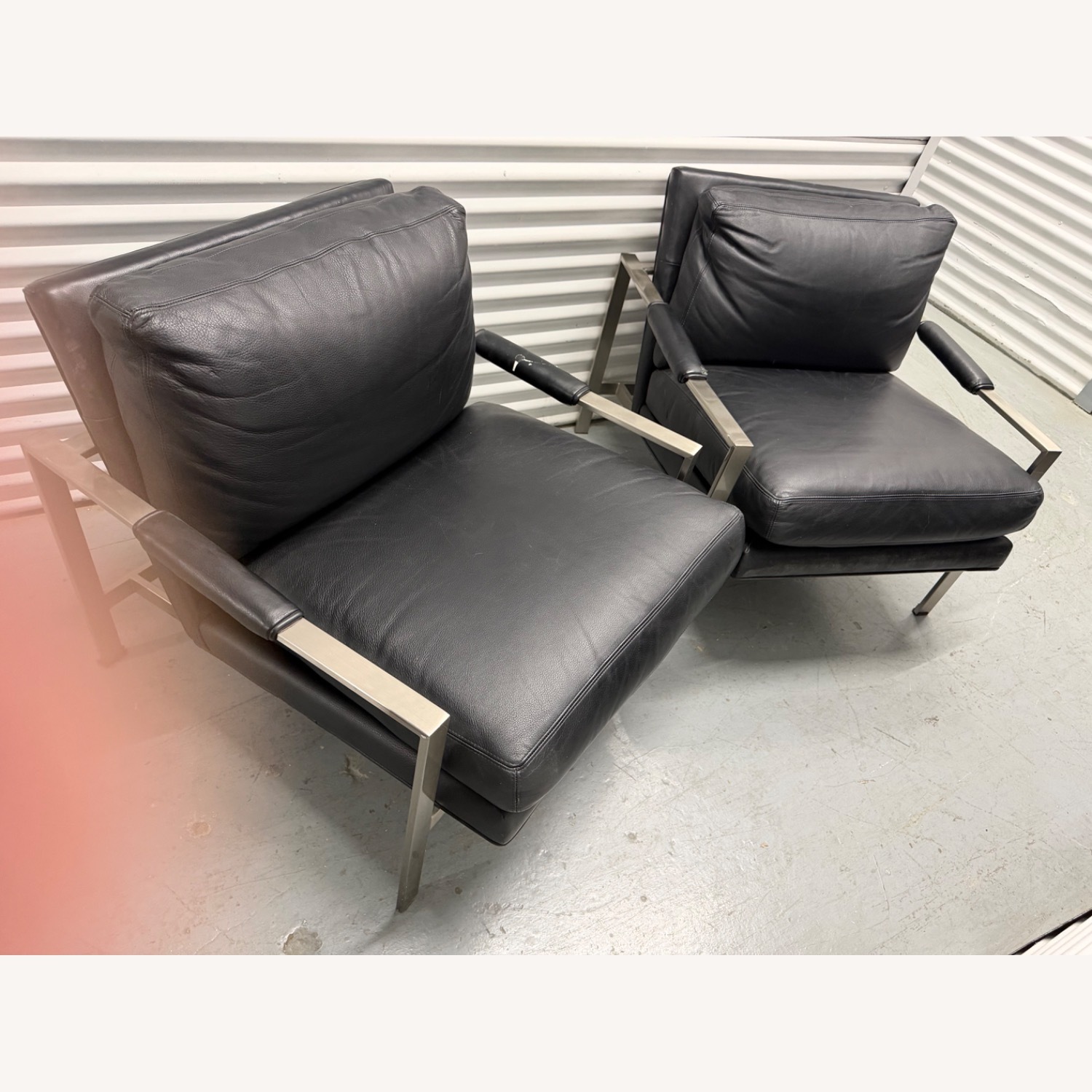 Crate & Barrel Milo Baughman Black Leather Armchair - image-1