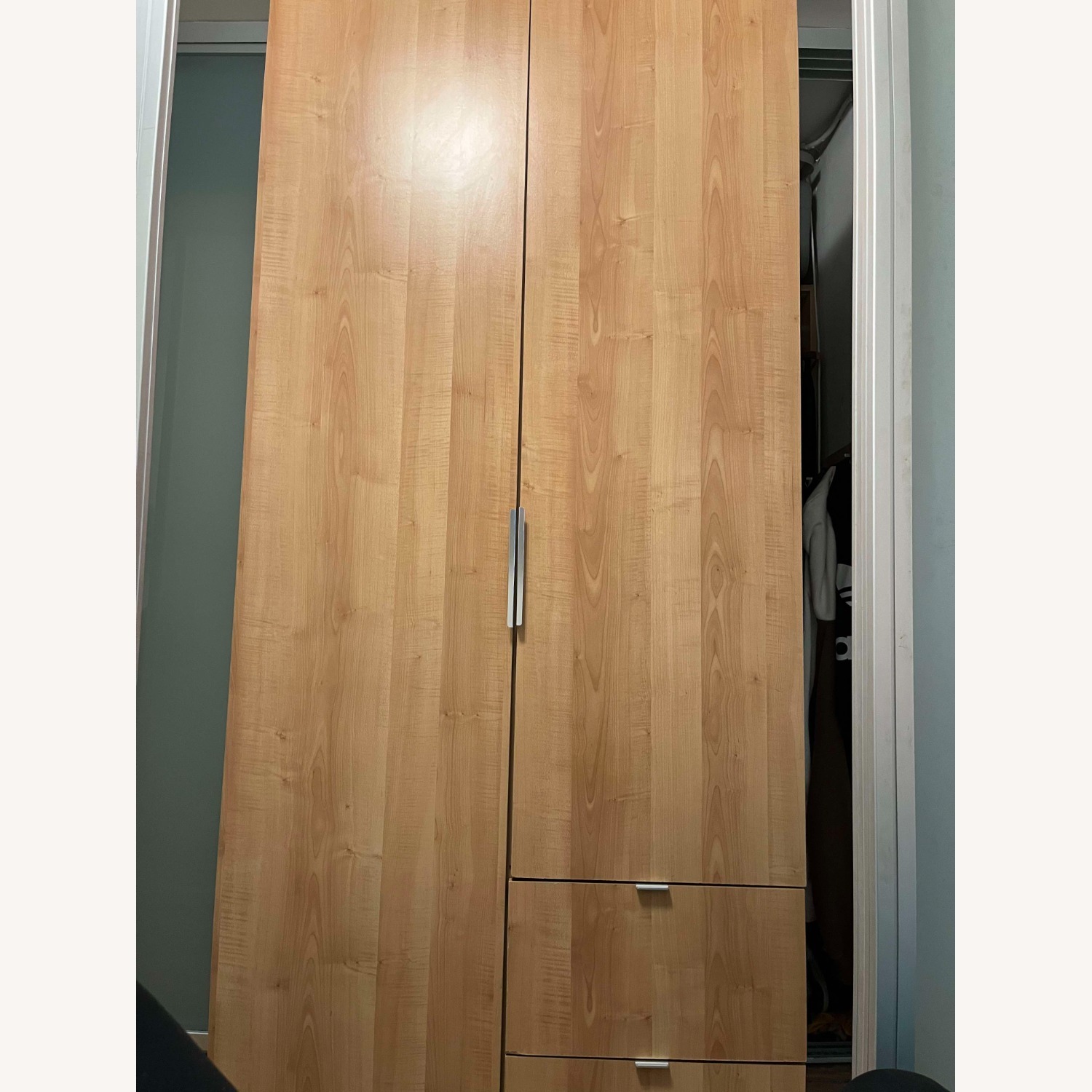 Modern Light Brown Wood Wardrobe - image-1