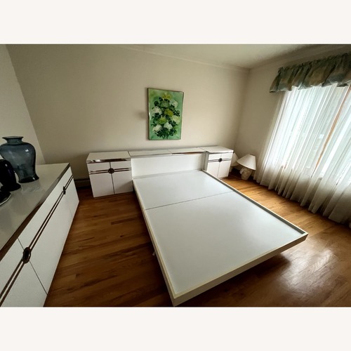Used Pierre Cardin White Aluminum Queen Bed for sale on AptDeco