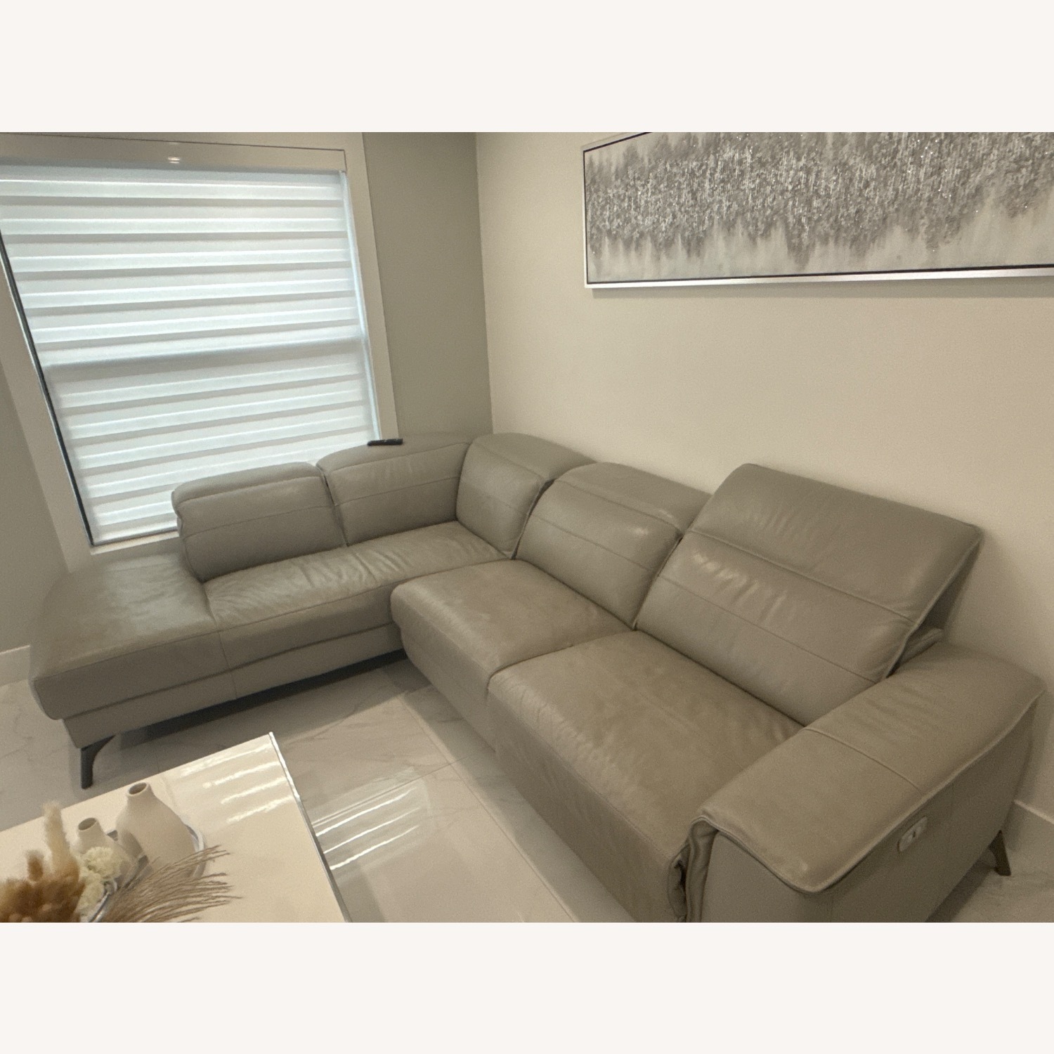 City Furniture Light Gray Leather Loveseat - image-1