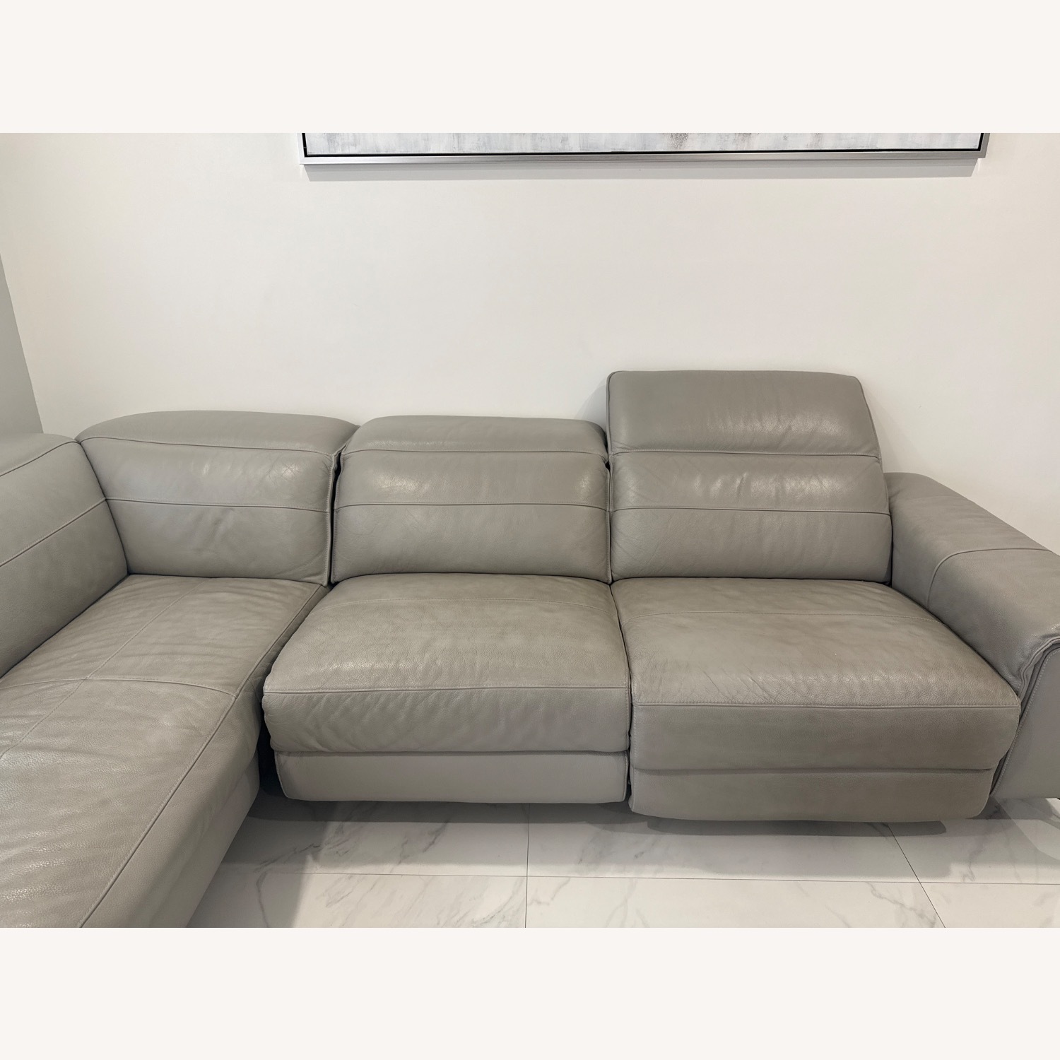 City Furniture Light Gray Leather Loveseat - image-4