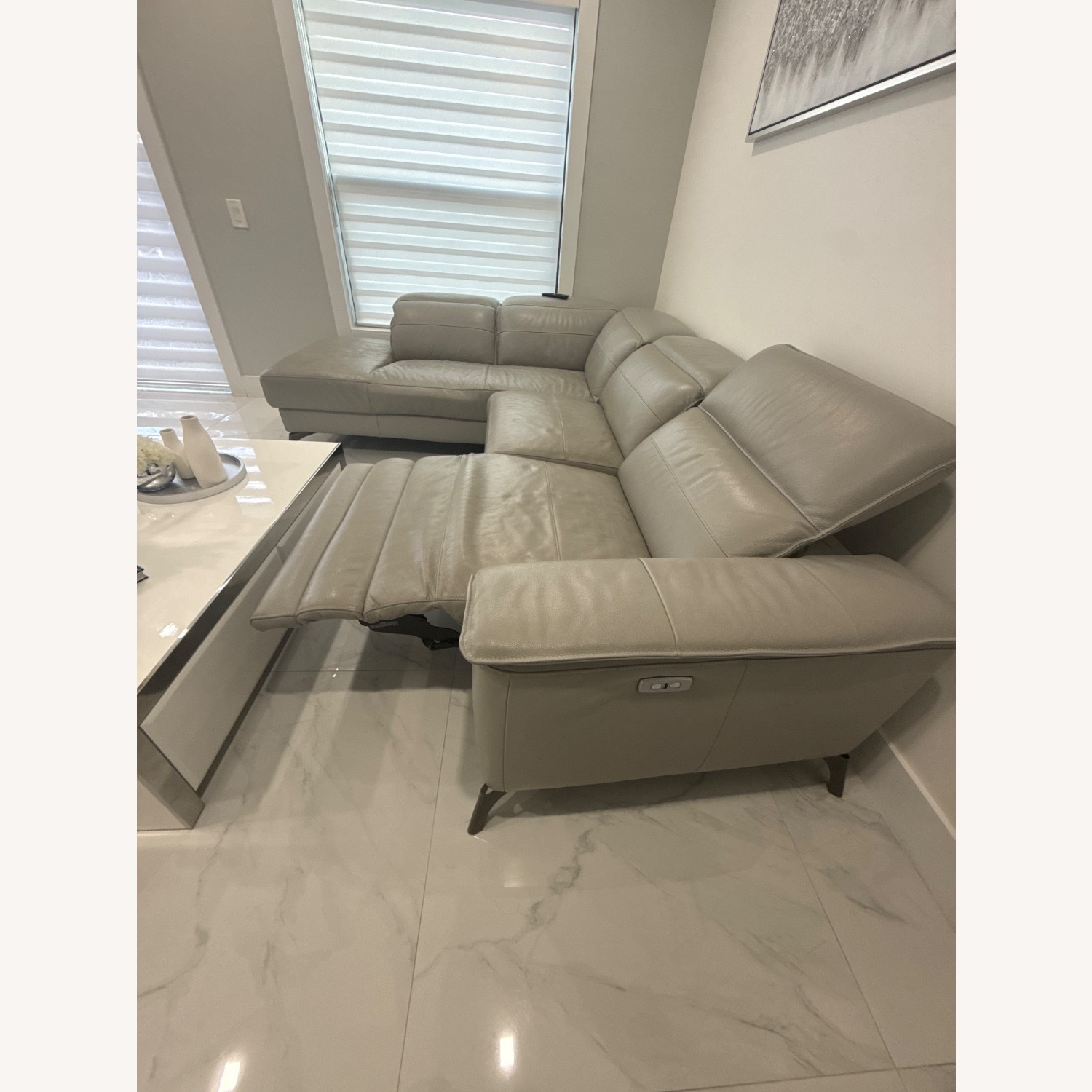 City Furniture Light Gray Leather Loveseat - image-5