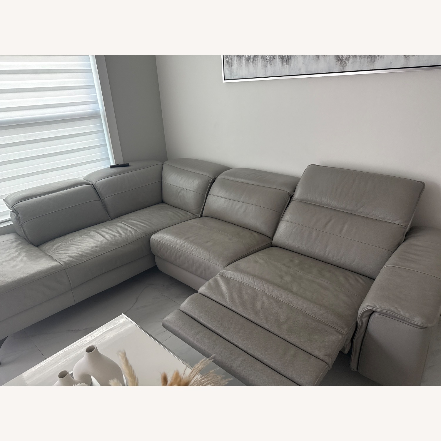 City Furniture Light Gray Leather Loveseat - image-6