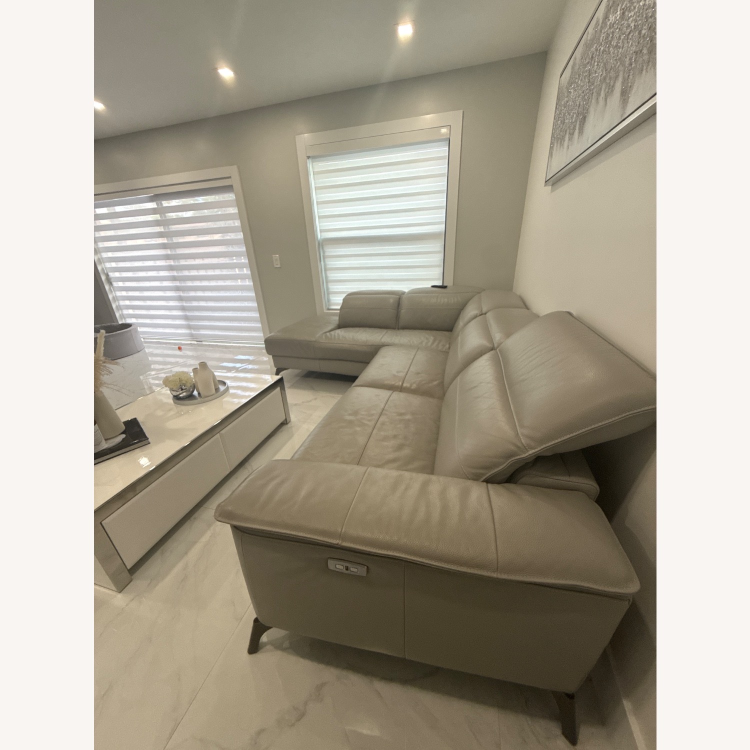 City Furniture Light Gray Leather Loveseat - image-2