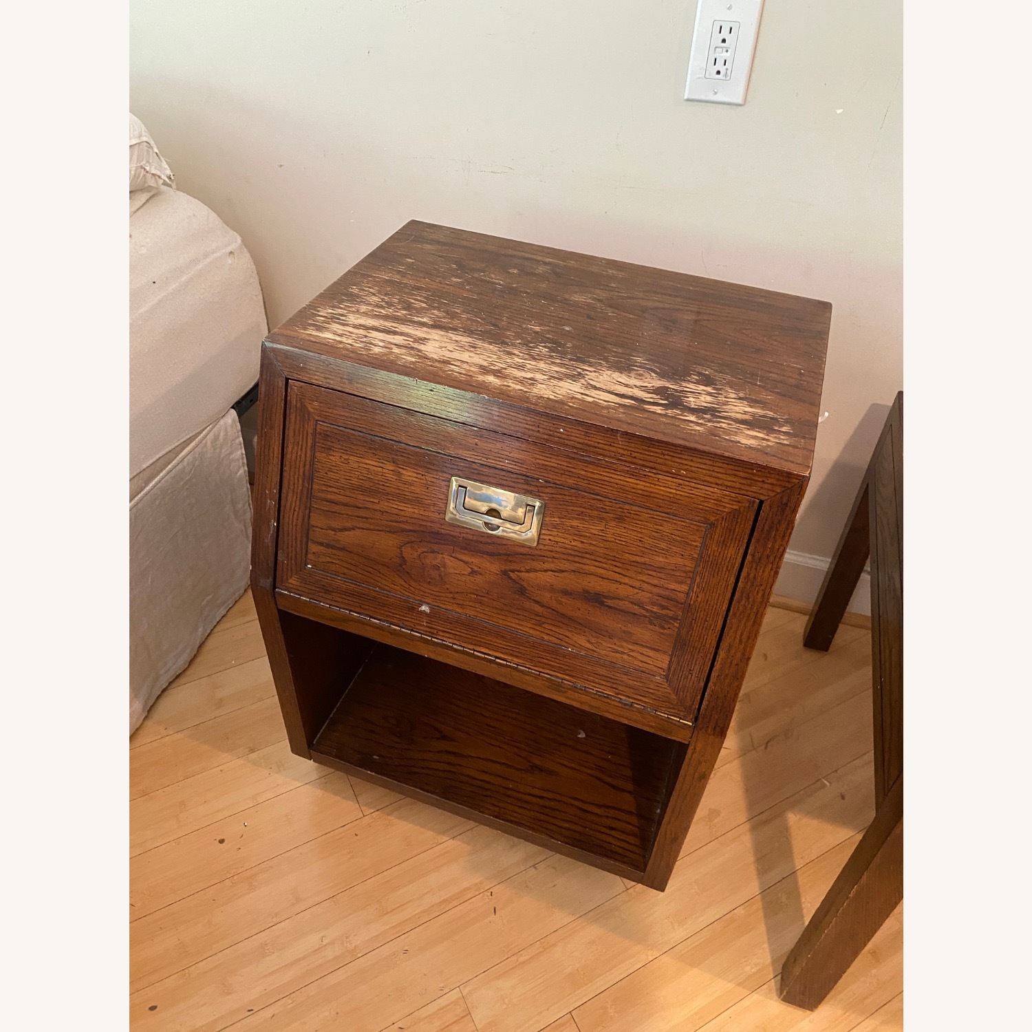 Henredon Campaign Dark Brown Wood Nightstand - image-3