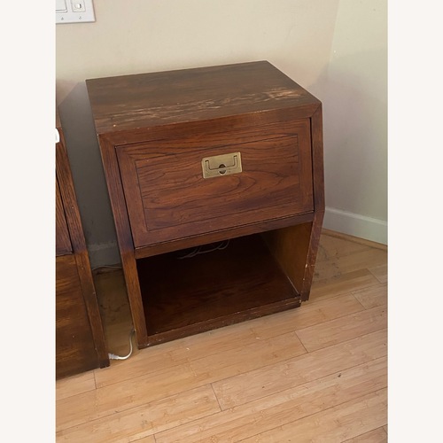 Used Henredon Campaign Dark Brown Wood Nightstand for sale on AptDeco