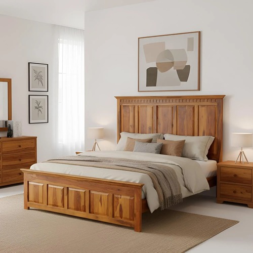 Used Farmhouse Furniture Natural Wood King Bed for sale on AptDeco