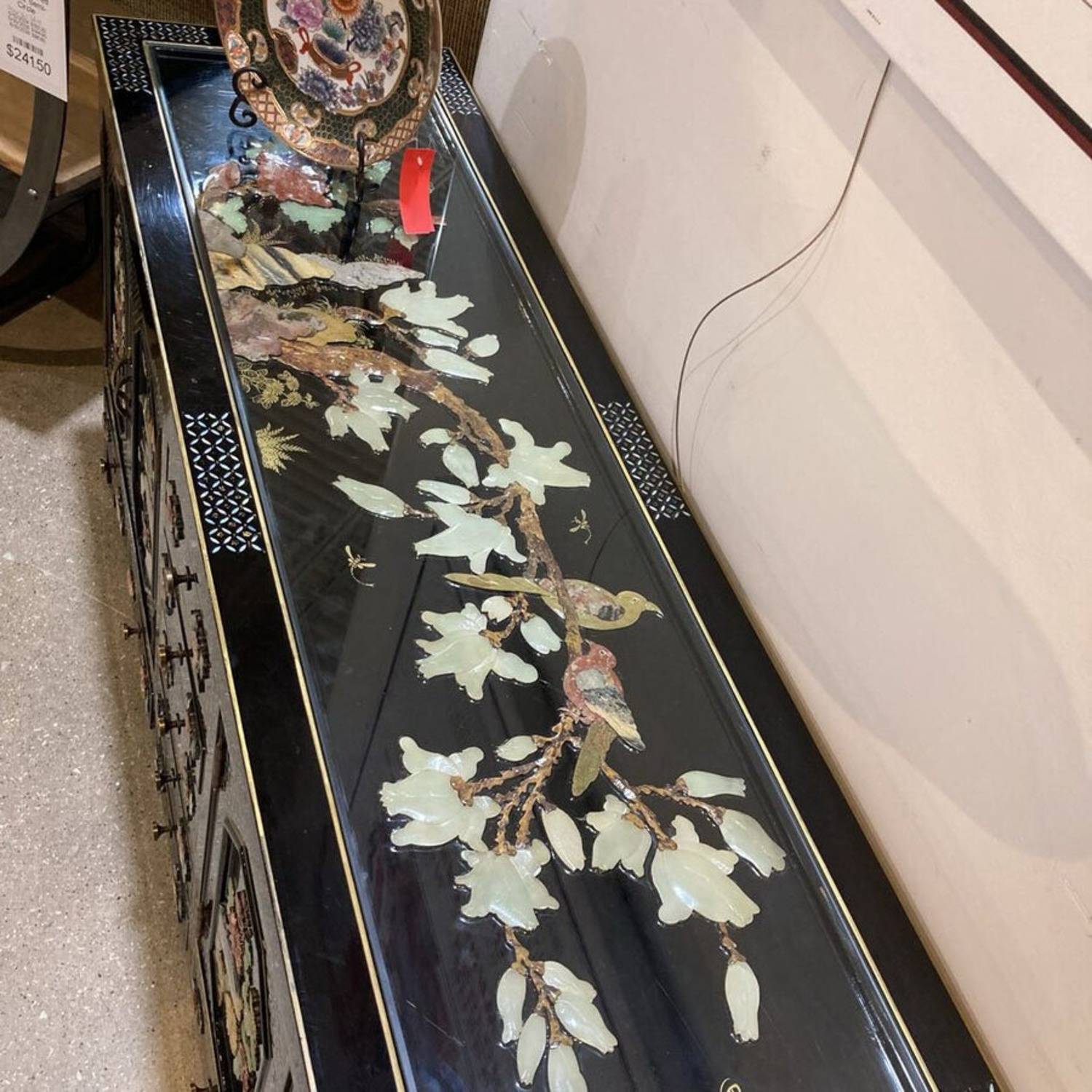 Oriental Lacquer Carved Inlay Buffet - image-7