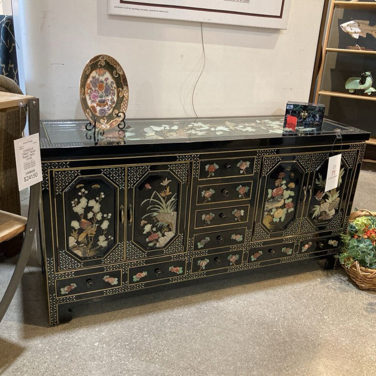 Oriental Lacquer Carved Inlay Buffet - image-2