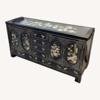 Oriental Lacquer Carved Inlay Buffet