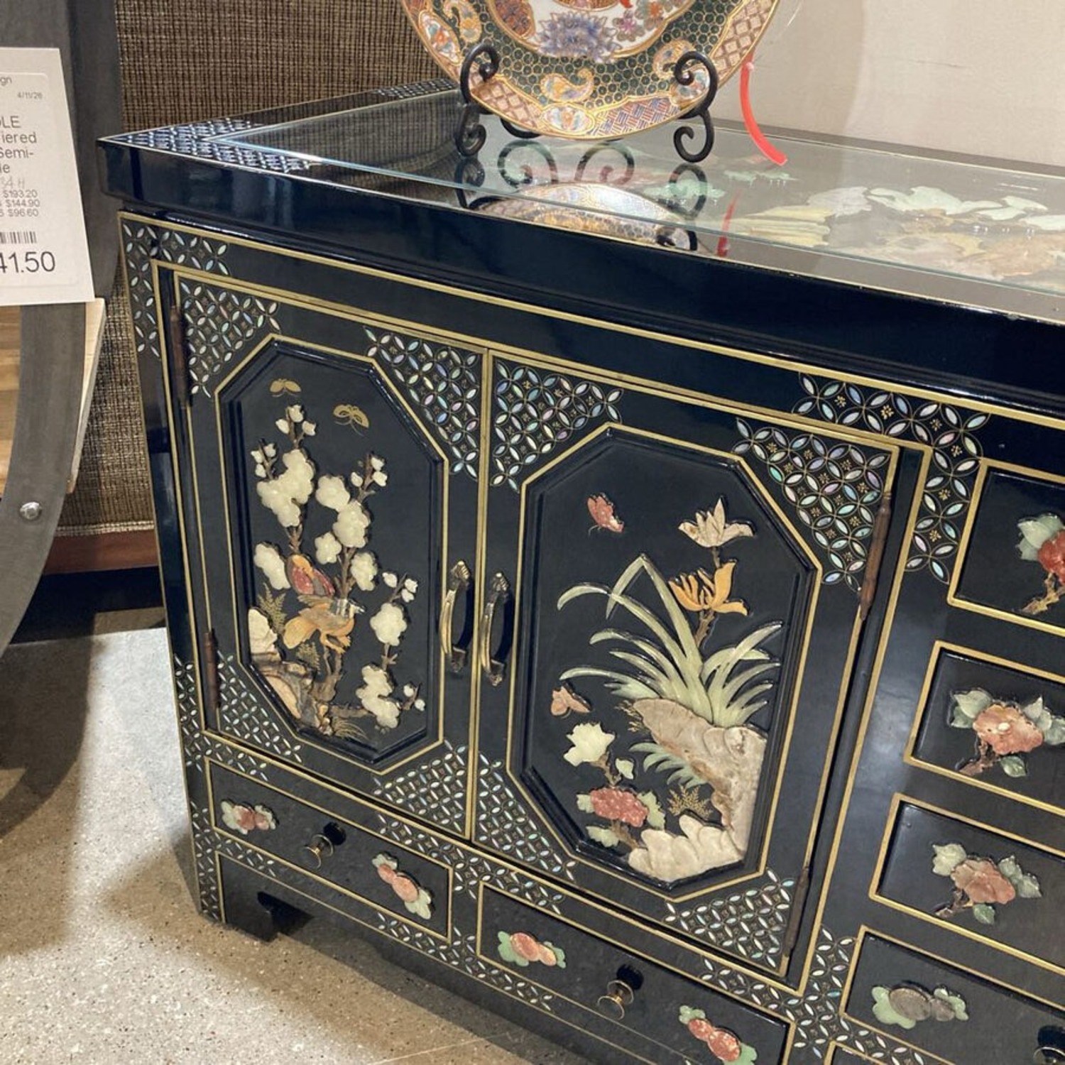 Oriental Lacquer Carved Inlay Buffet - image-5