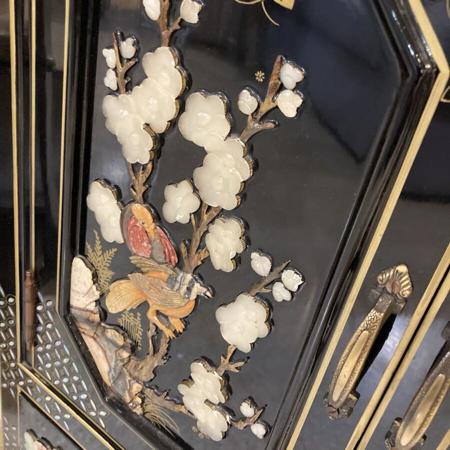 Oriental Lacquer Carved Inlay Buffet - image-8