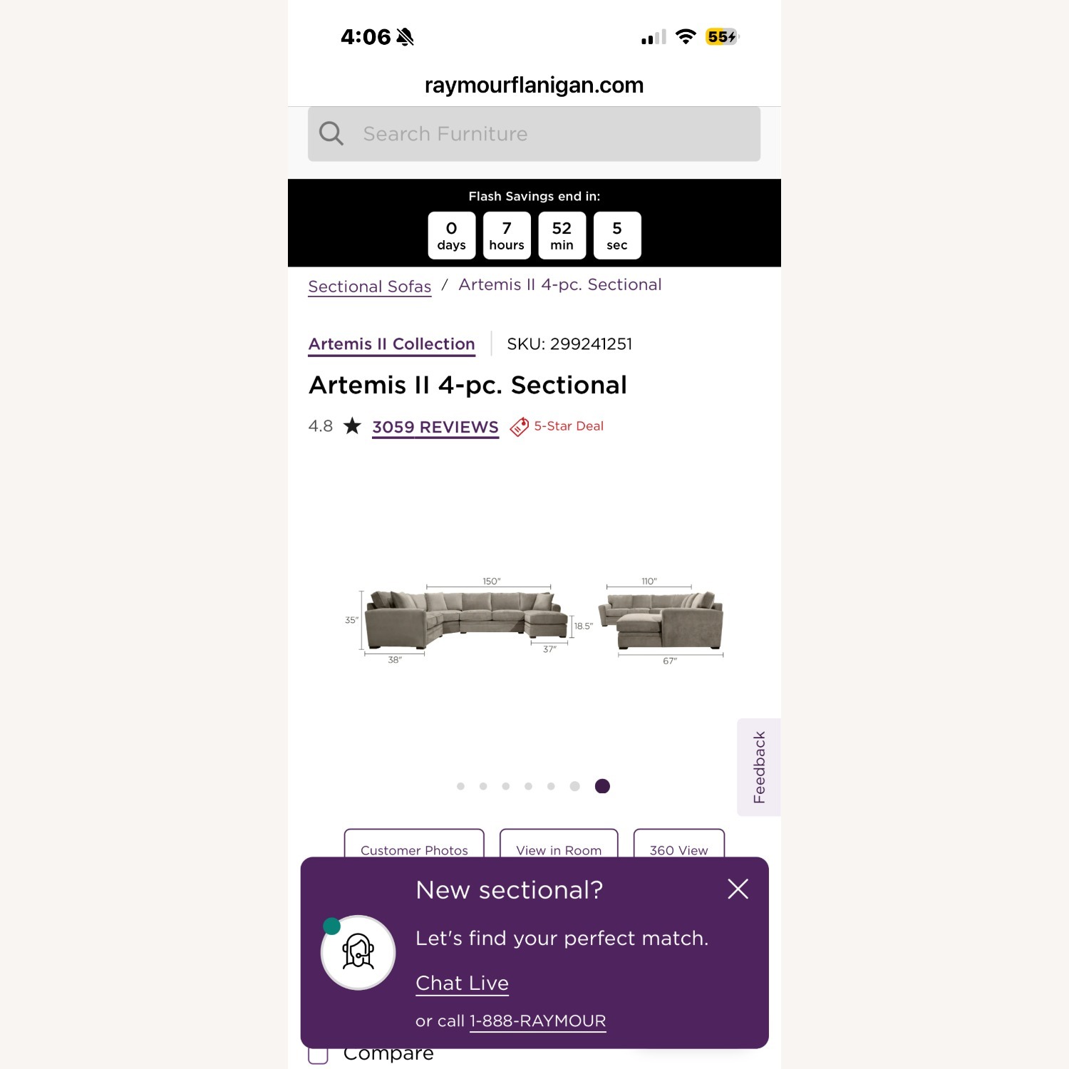 Raymour & Flanigan Artemis II Beige 3+ Piece Sectional - image-5