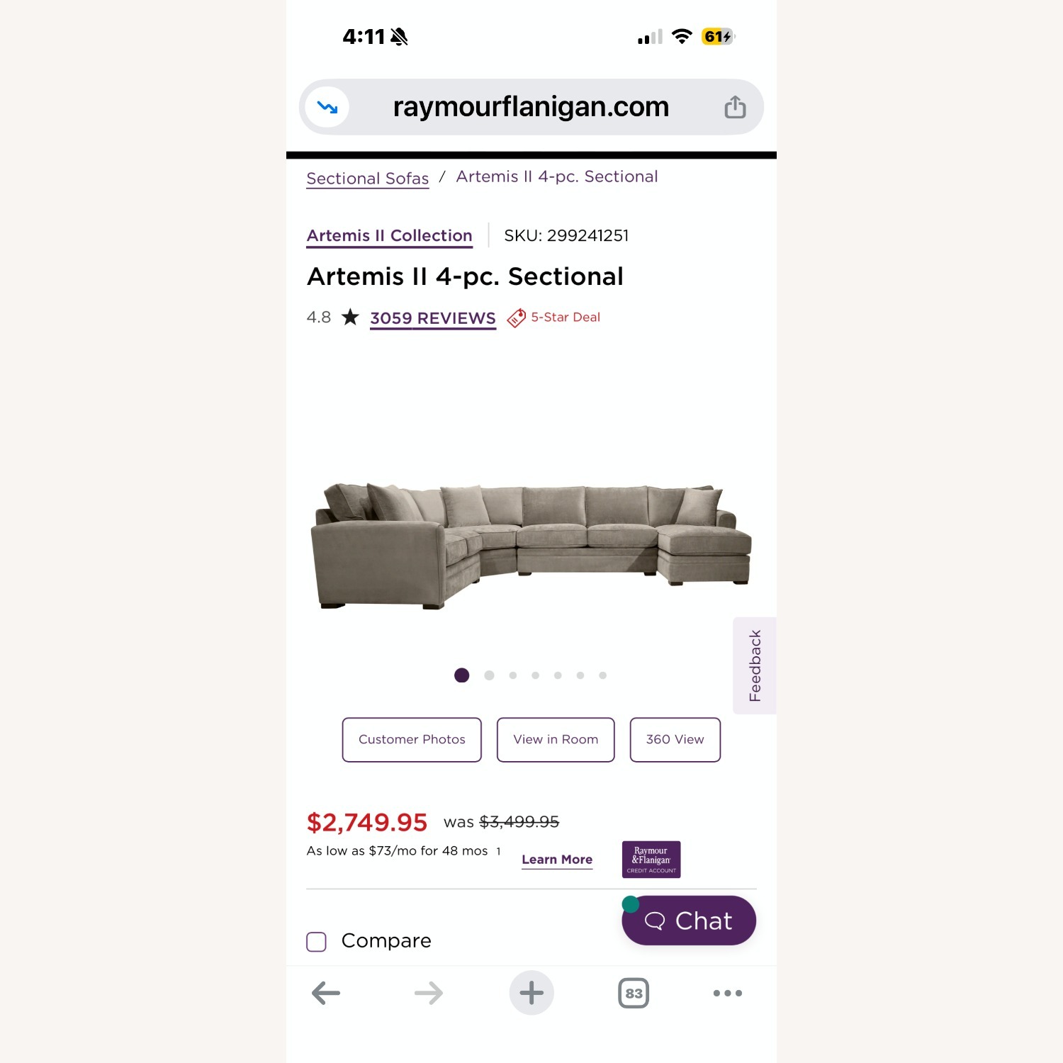 Raymour & Flanigan Artemis II Beige 3+ Piece Sectional - image-6