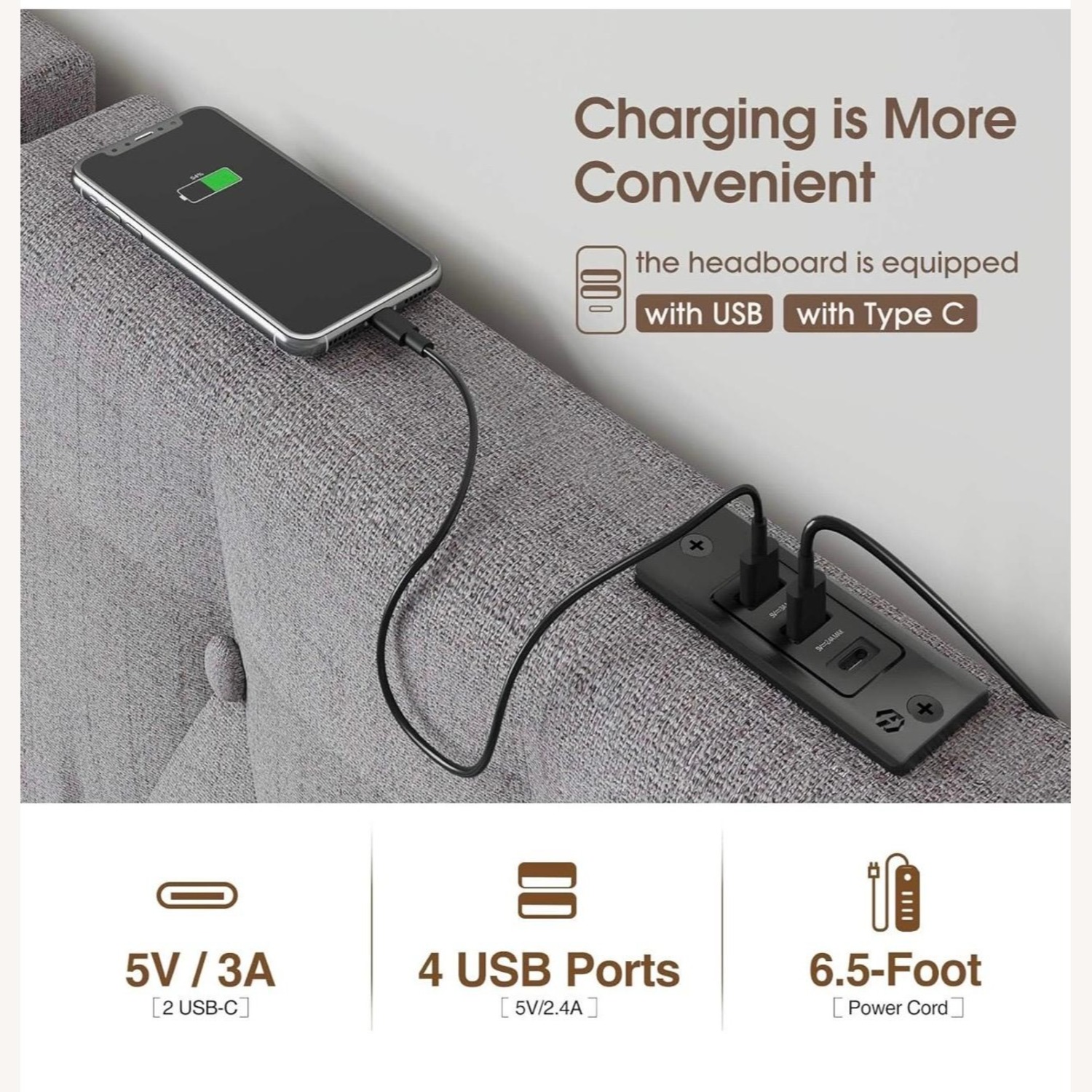 King Size Light Gray Fabric Mounted Headboard - image-2