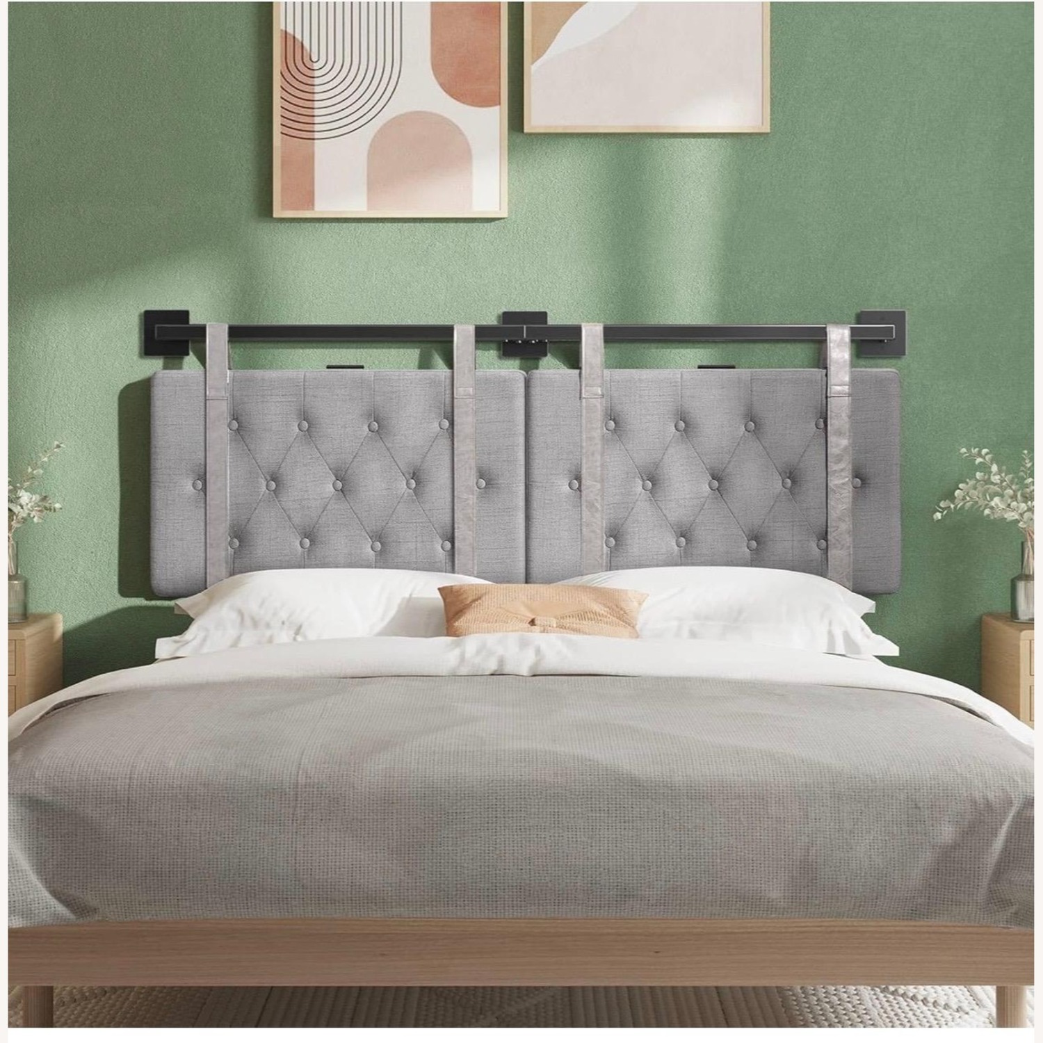 King Size Light Gray Fabric Mounted Headboard - image-1