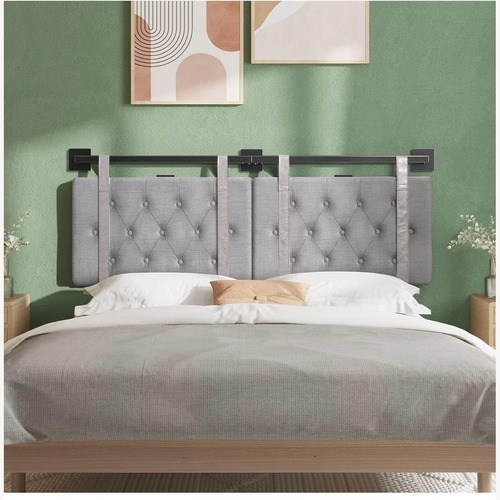 Used King Size Light Gray Fabric Mounted Headboard for sale on AptDeco