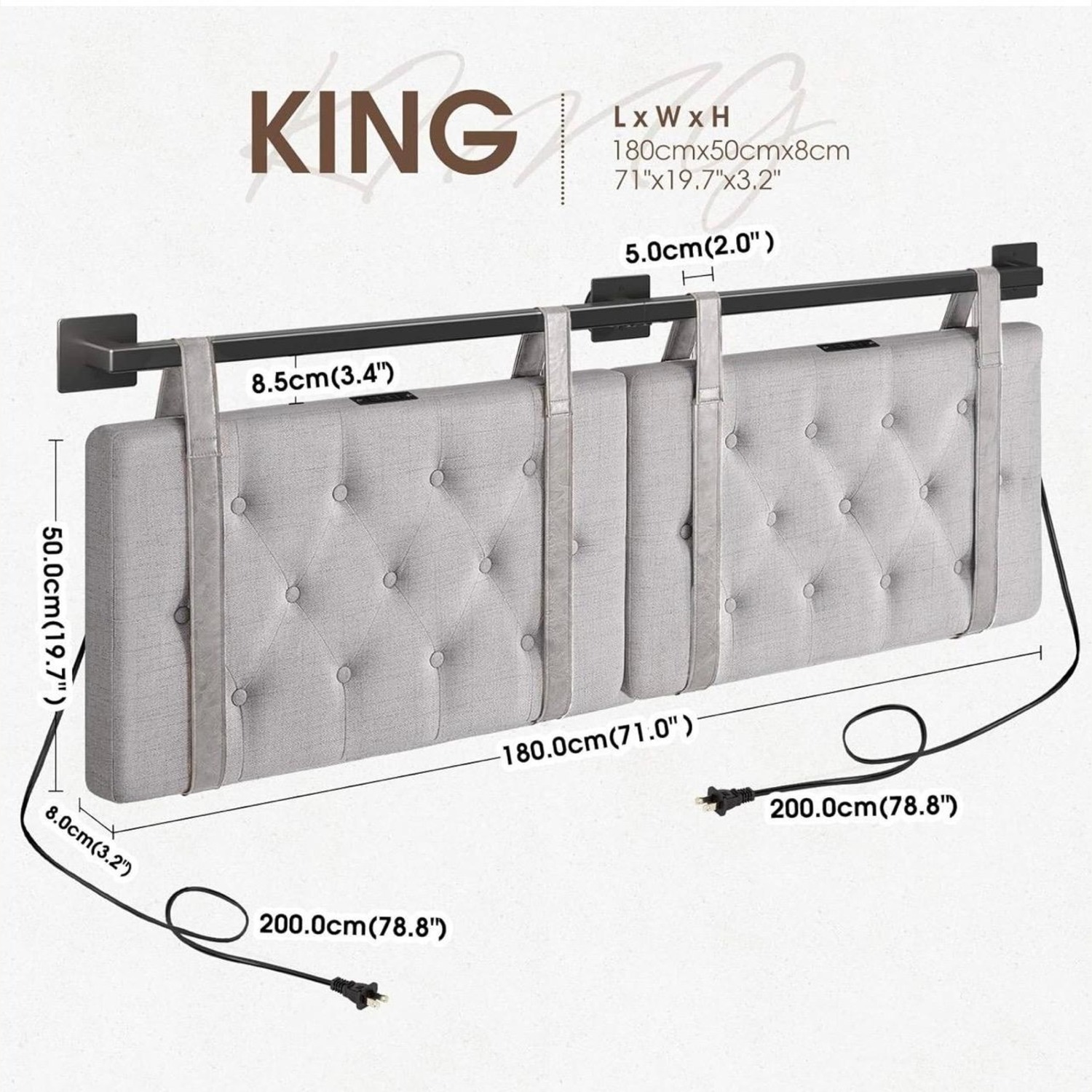 King Size Light Gray Fabric Mounted Headboard - image-3