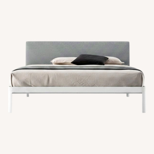 Used Design Within Reach Min Queen Bed with Gray Upholstered Headboard for sale on AptDeco