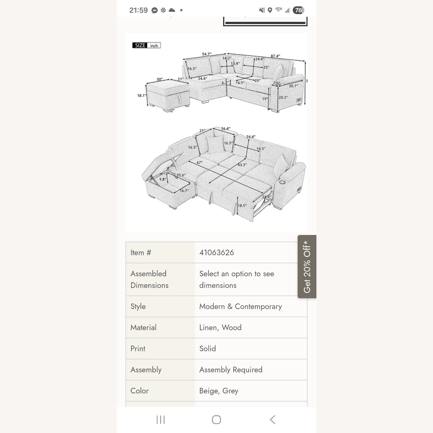 Natural Fabric Sleeper Sofa - image-8