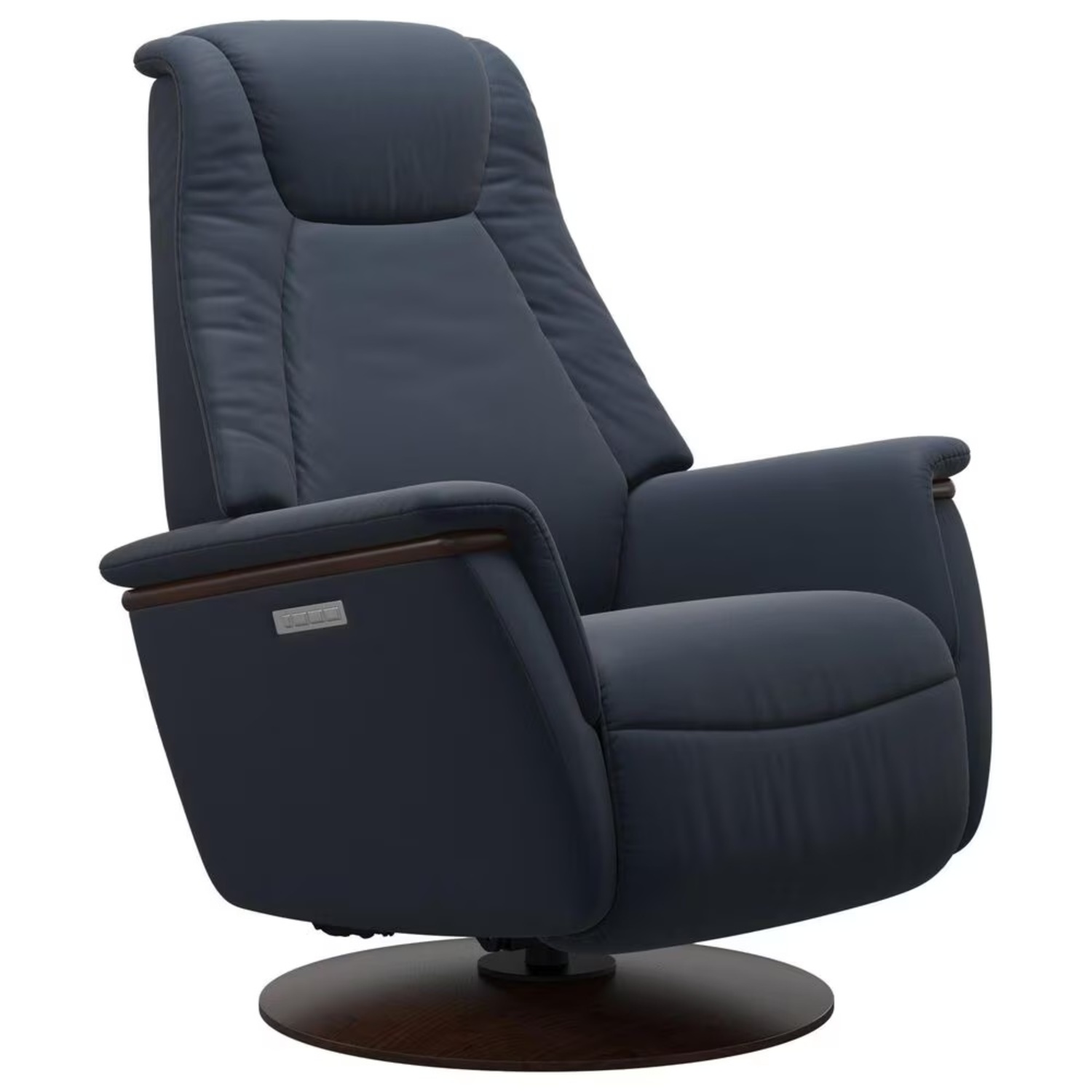 Stressless Mike Blue Leather Recliner W Wood Base - image-6