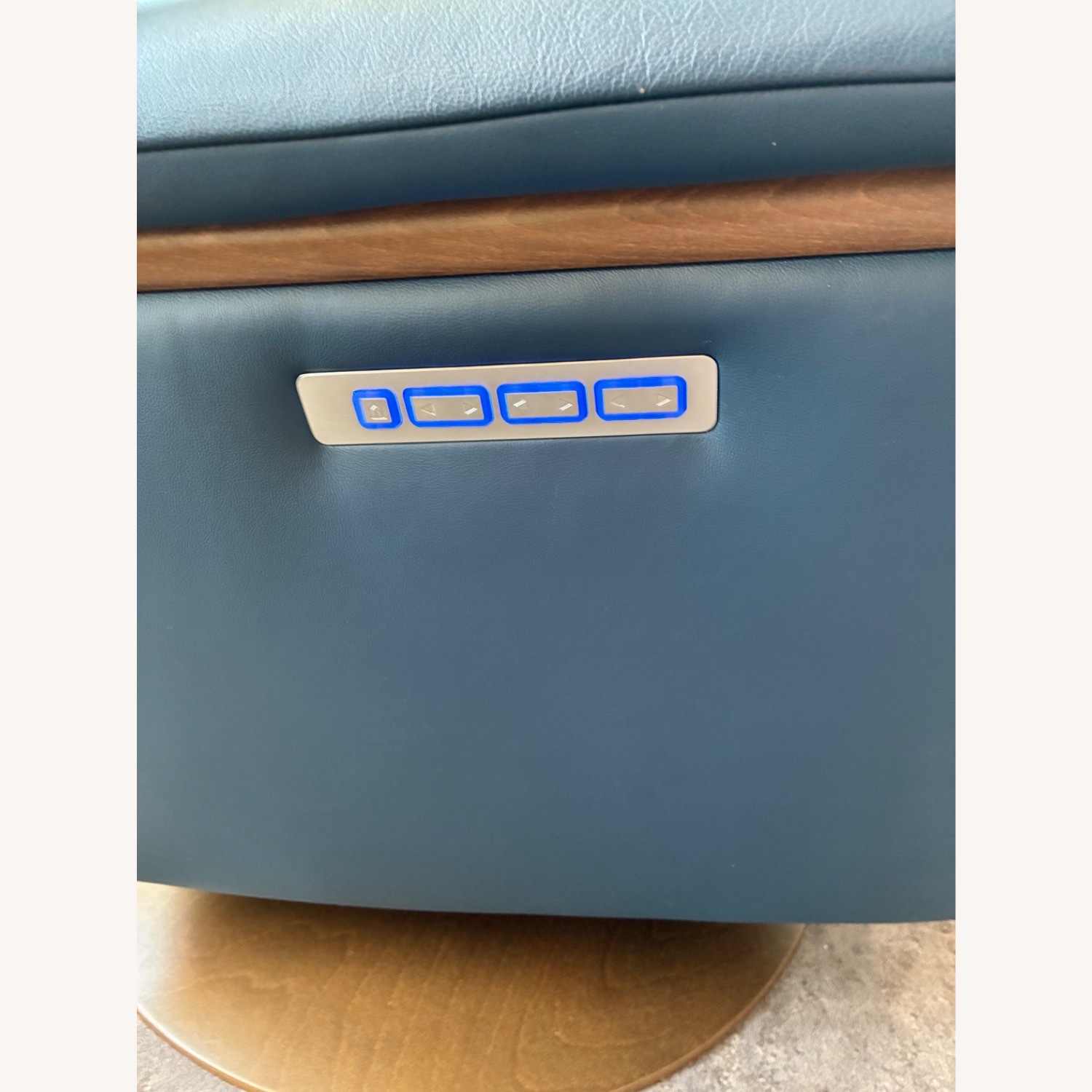 Stressless Mike Blue Leather Recliner W Wood Base - image-5